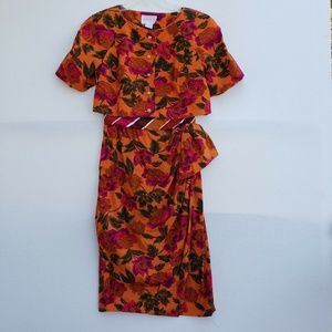 Vintage 1990s David Warren Sheath Dress w/Matching Jacket Orange Rust Size 4
